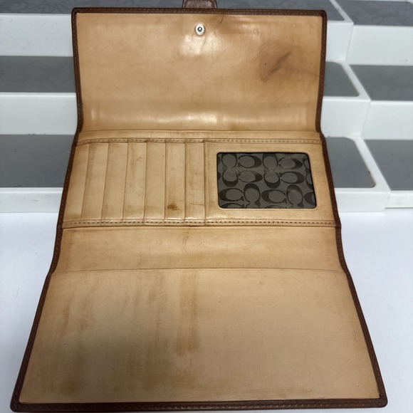 VTG Y2K COACH Big Buckle Soho Tri-Fold Wallet British Tan Brown Leather - Picture 12 of 16